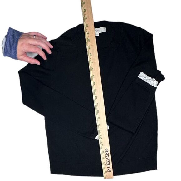 Loft Black Crew Neck Wool Blend Sweater Lace Cuffs - Size XS - Picture 7 of 7